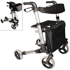 Alu Rollator klappbar, Leichtgewichtsrollator Laufhilfe Gehhilfe Gehwagen mit Einkaufstasche