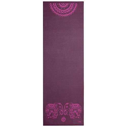 Yogamatte der LEELA COLLECTION, aubergine, bedruckt mit pinkem Design-Print „Elephants/Mandala“, Sticky Mat