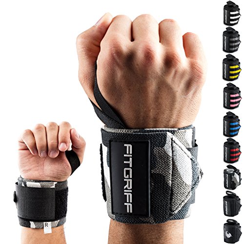 Handgelenk Bandagen [Wrist Wraps] von FITGRIFF – 45 cm Handgelenkbandage für Fitness, Bodybuilding, Kraftsport & Crossfit – für Frauen und Männer – 2 Jahre Gewährleistung