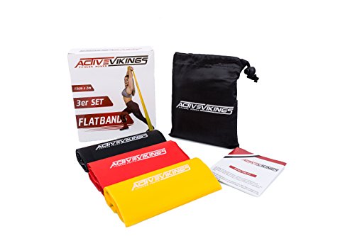 ActiveVikings Fitnessbänder Set 3-Stärken 2m Länge Ideal für Muskelaufbau Physiotherapie Pilates Yoga Gymnastik und Crossfit | Fitnessband Gymnastikband Widerstandsbänder