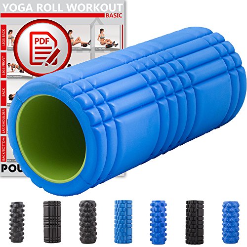 POWRX Faszienrolle Foamroller Massagerolle Pilatesrolle Schaumstoffrolle (Blau – Gerillt)