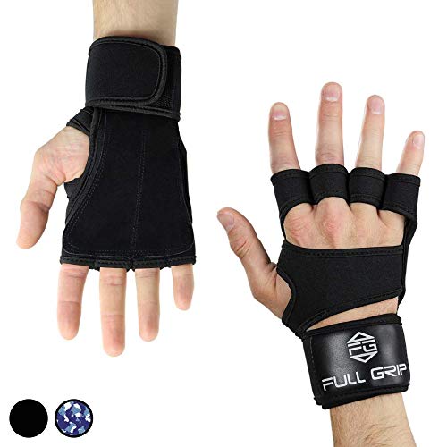FULL GRIP 2- in 1 Fitness Handschuhe/Trainingshandschuhe mit integrierter Handgelenksbandage/Handgelenksstütze für das Fitnesstudio/Gym (Schwarz, L)