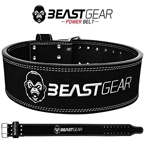Beast Gear PowerBelt – Premium Powerlifting Gürtel mit Doppelter Dornschließe – 10,2cm x 10mm Nubukleder Kraftsport Gewichthebergürtel Nietengürtel | L