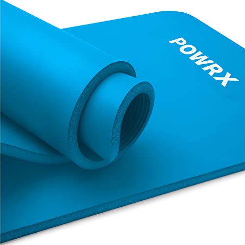 POWRX Gymnastikmatte | Yogamatte (Blau, 190 x 60 x 1 cm) Premium inkl. Tragegurt + Tasche + Übungsposter GRATIS I Hautfreundliche Fitnessmatte TÜV Süd bestätigt Phthalatfrei
