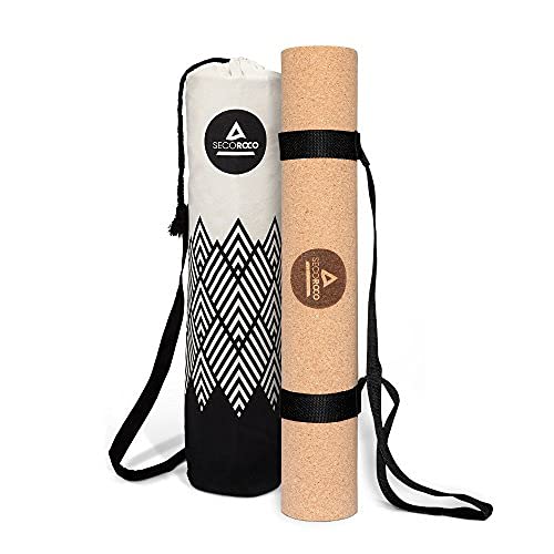 Secoroco Yogamatte Kork – getestet mit SEHR GUT – 5 mm Stärke – rutschfest, Vegan & nachhaltig – Yoga Matte aus Kork & Kautschuk inklusive Yogatasche