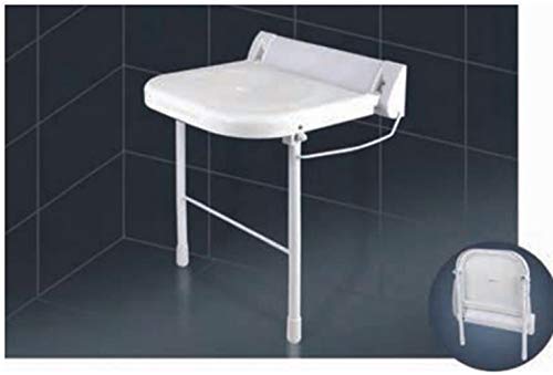 Duschklappsitz mit höhenverstellbaren Stützfüßen | Design Weklas Highline Deluxe weiß | Wandmontage, bis 180 kg Tragkraft, Badestuhl Duschhocker Klappbarer Duschsitz