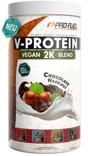 Veganes Proteinpulver Schokolade-Haselnuss 1kg, unglaublich lecker & cremig – Vegan Protein 2K Blend ohne Soja, mit hochwertigem Reisprotein + Erbsenprotein, pflanzliches Eiweißpulver mit 74% Protein
