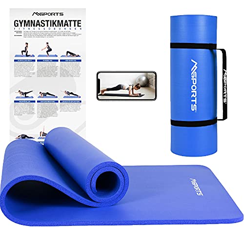 MSPORTS Gymnastikmatte Premium inkl. Tragegurt + Übungsposter + Workout App I Hautfreundliche Fitnessmatte 190 x 80 x 1,5 cm – Königsblau – Phthalatfreie Yogamatte